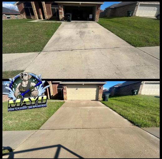 Concrete driveway, before and after pressure washing