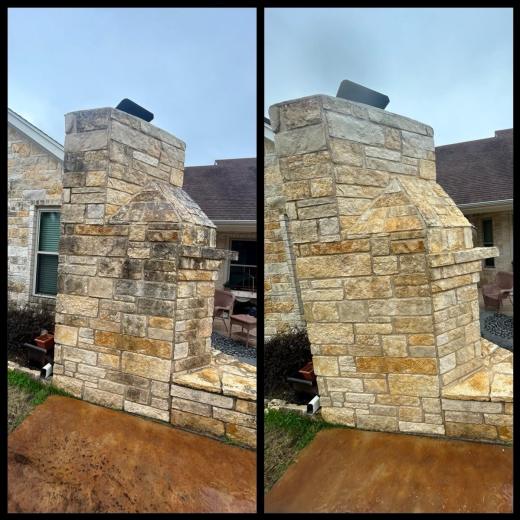 Stone chimney, before and after