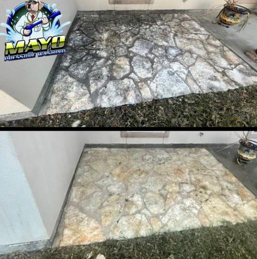 Flagstone patio, before and after