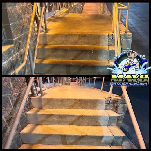 Painted stairs at a business, before and after