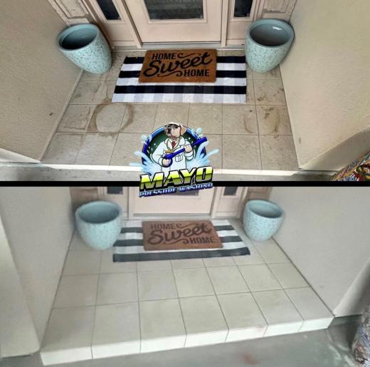 Tiled front entry, before and after