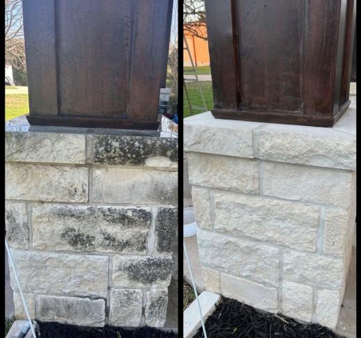 Stone column base, before and after