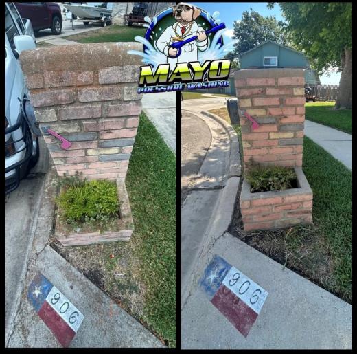 Brick mailbox and planter, before and after
