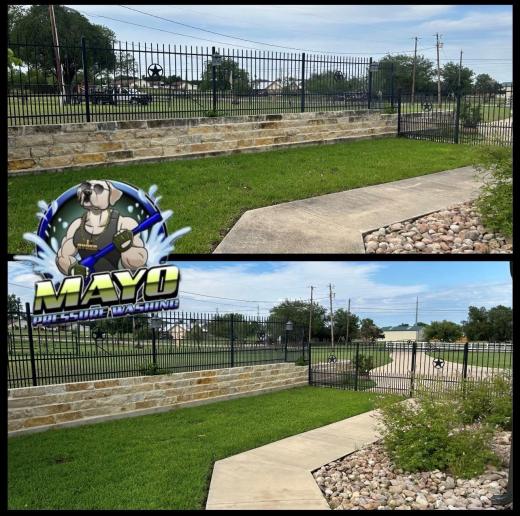 Stone wall and sidewalk, before and after