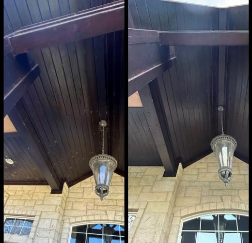 Wood porch ceiling, before and after