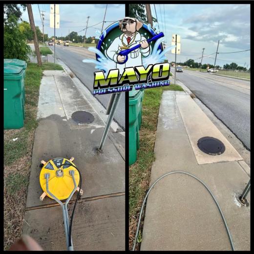 Street sidewalk with the surface cleaner, before and after