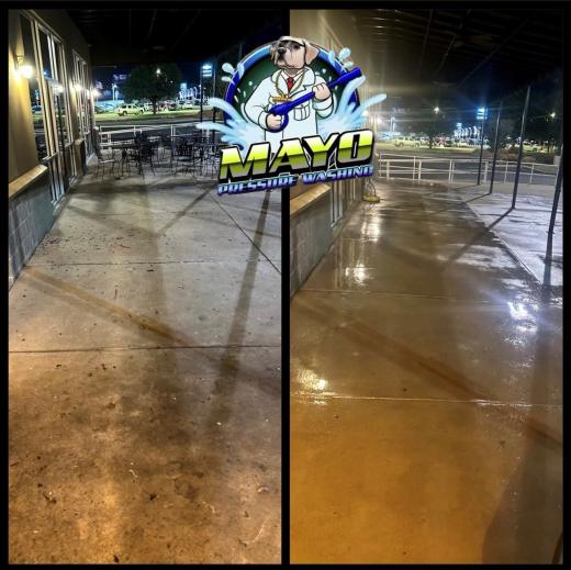 Walkway at a business, at night, before and after