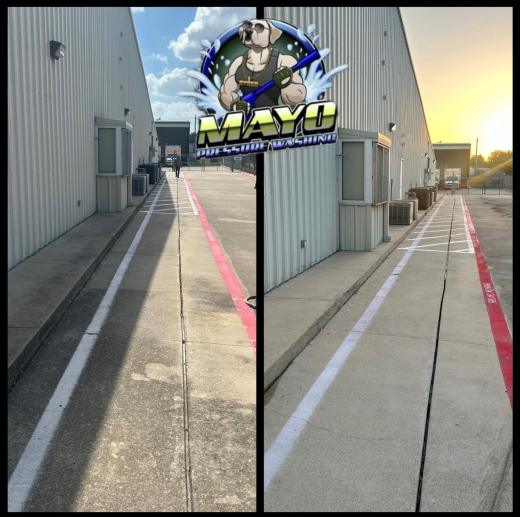 Alley beside a metal building, before and after